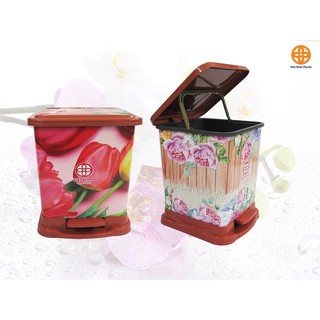 Thùng rác nắp bật vuông tròn họa tiết bắt mắt nhựa việt nhật