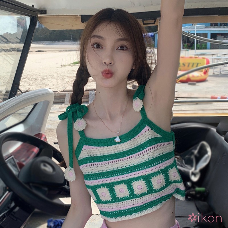 Áo Tank Top Dệt Kim Sát Nách In Hoa Cúc Xinh Xắn Cho Nữ