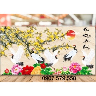 Tranh thêu chữ thập hoa khai phú quý