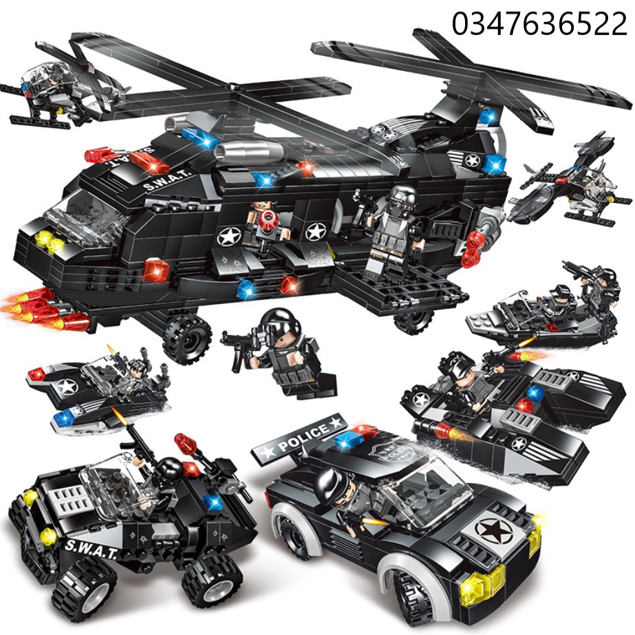 [800 CHI TIẾT] ĐỒ CHƠI XẾP HÌNH LEGO TRỰC THĂNG, LEGO OTO SWAT, LEGO Cảnh Sát, LEGO ROBOT, Lego Máy Bay