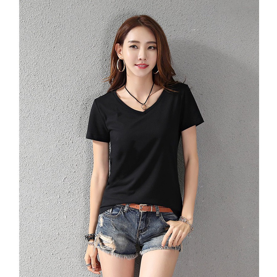 Áo thun cổ tim nữ đủ màu vải dày đẹp a04