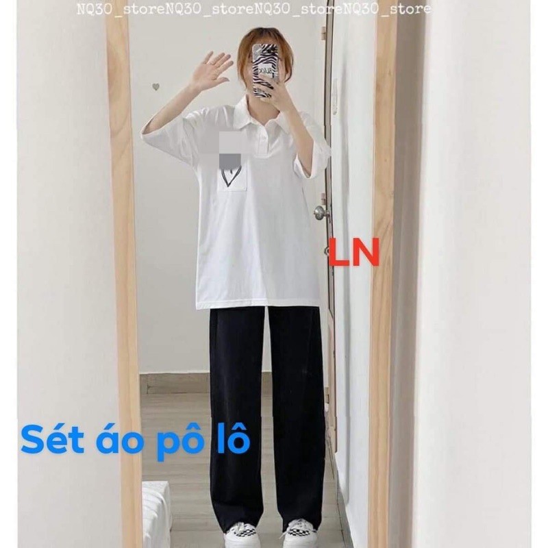 Sét áo polo tim lồng+quần ống rộng dài LN12
