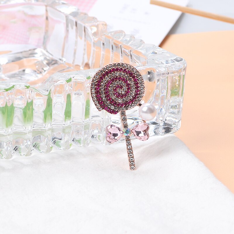Advanced Cartoon Exquisite Lollipop Bread Brooch Women's Rhinestone Glittering Blue Pink Candy Brooch Gift
