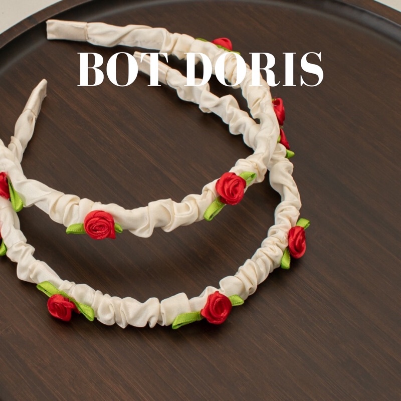 Cột tóc scrunchies lụa Hàn Quốc đính nơ và hoa hồng, phụ kiện tóc dễ thương
