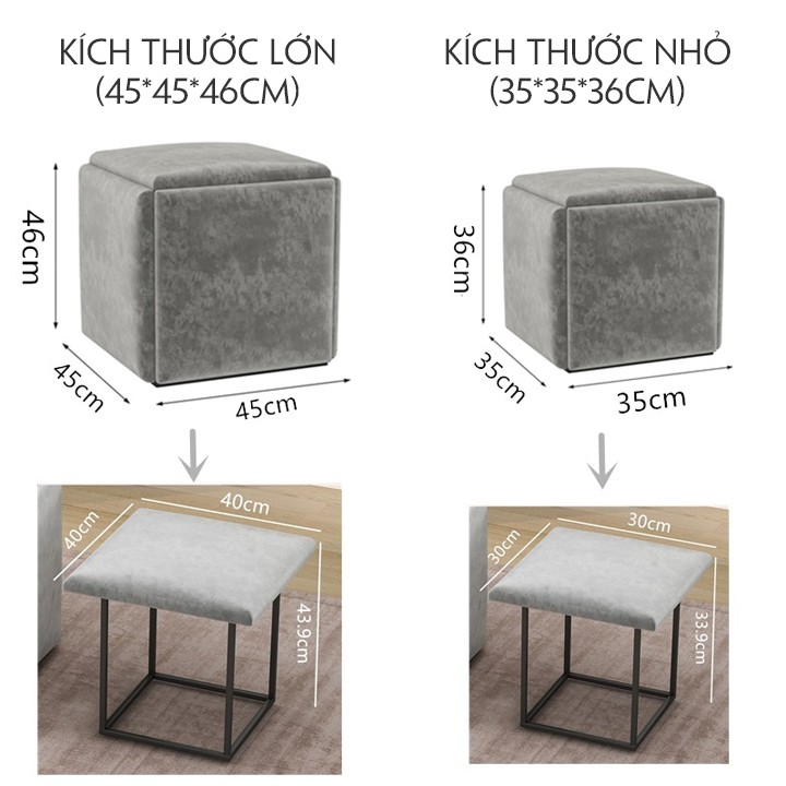 Ghế đôn nội thất phòng khách,Ghế đôn sofa hình vuông khối Rubick 5in1 có bánh xe di chuyển dễ dàng