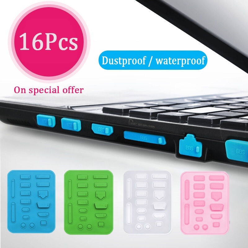 Bộ 16 Nút Silicone Đậy Ổ Cắm Laptop Chống Bụi/Nước Nhiều Màu Sắc