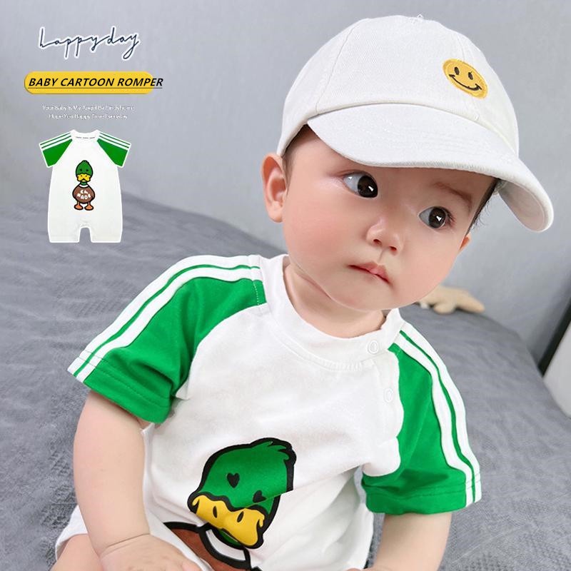 Bộ Áo Liền Quần Vải Cotton Tay Ngắn In Hoạt Hình Dành Cho Bé Sơ Sinh