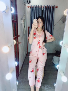 Đồ bộ lụa satin Flamingo (TNQD)