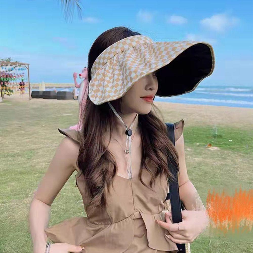 IVORY Mũ Rộng Vành Che Nắng Họa Tiết Kẻ Sọc Thời Trang Đi Biển Cho Nữ