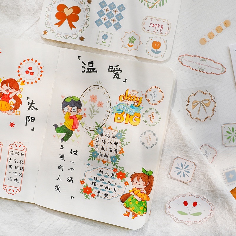 Sticker hình dán họa tiết trong suốt trang trí sổ bullet journal planner