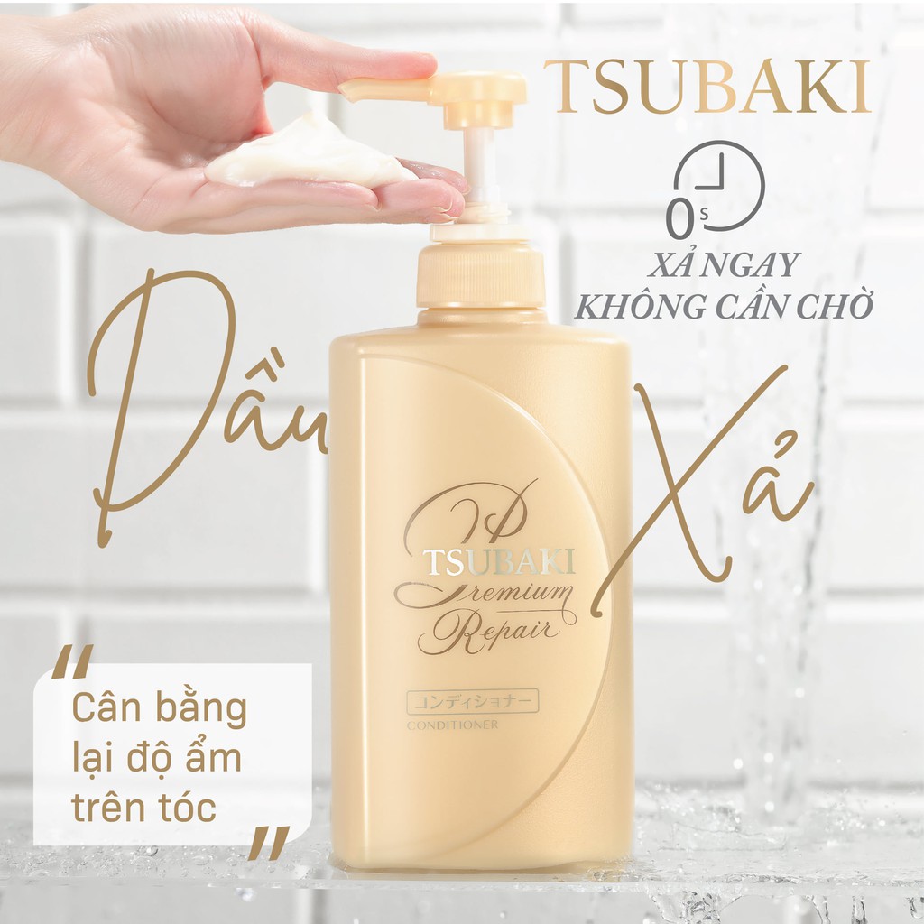 Dầu Gội - Dầu Xả Tsubaki Premium Phục Hồi, Dương Bóng Mượt Tóc và Sạch Gầu 490ml