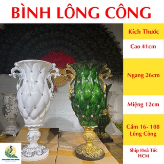 Bình Cắm Lông Công - Bình Cup Dáng Cao Đính Đá 41cm-26cm-12cm