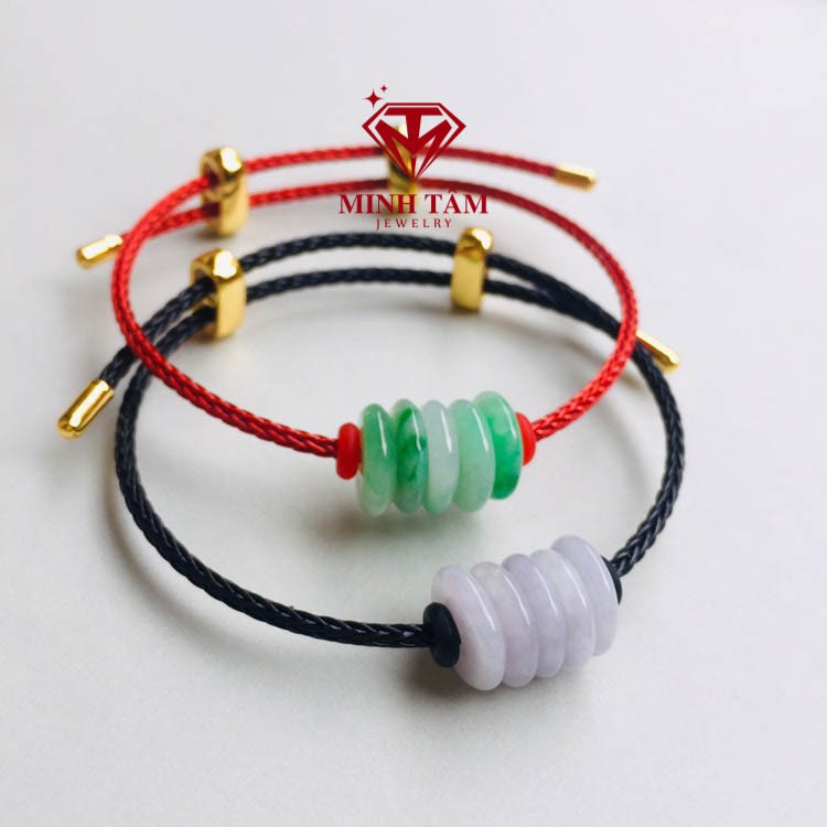 Vòng tay dây cước đồng điếu bạch ngọc,Vòng tay đồng điếu bạch ngọc mix dây kim loại-Minh Tâm Jewelry