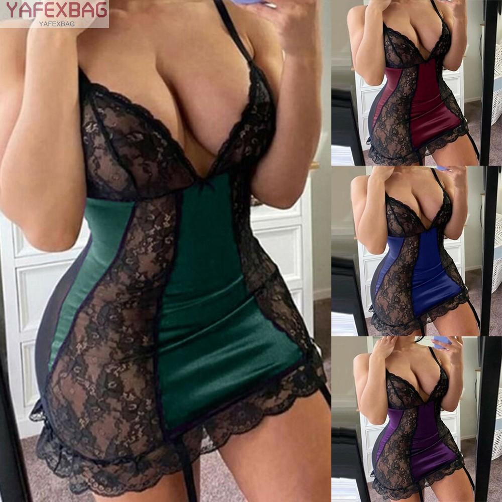 Đầm ngủ vải lụa satin phối ren thời trang quyến rũ thu hút cho nữ