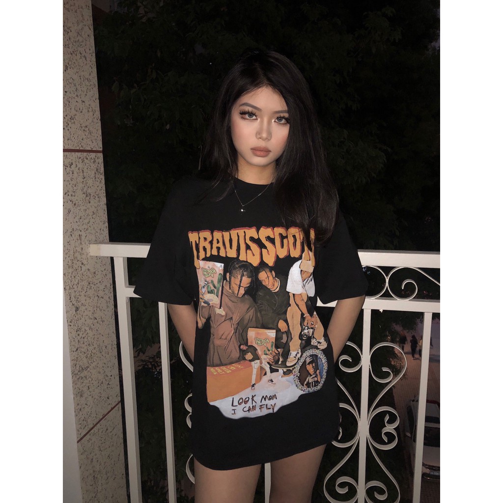 Phong cách đường phố Thun Tay Ngắn In Hình Cá Tính Phong Cách Hip Hop Hàn Quốc 2 Màu Tùy Chọn Cho Nữ