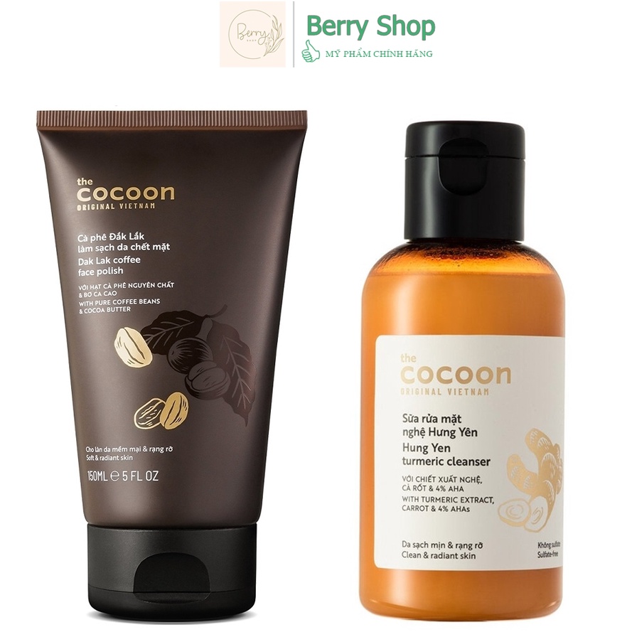 [Combo] Tẩy da chết mặt Cocoon 150ml &amp; Sữa rửa mặt nghệ Cocoon 140ml