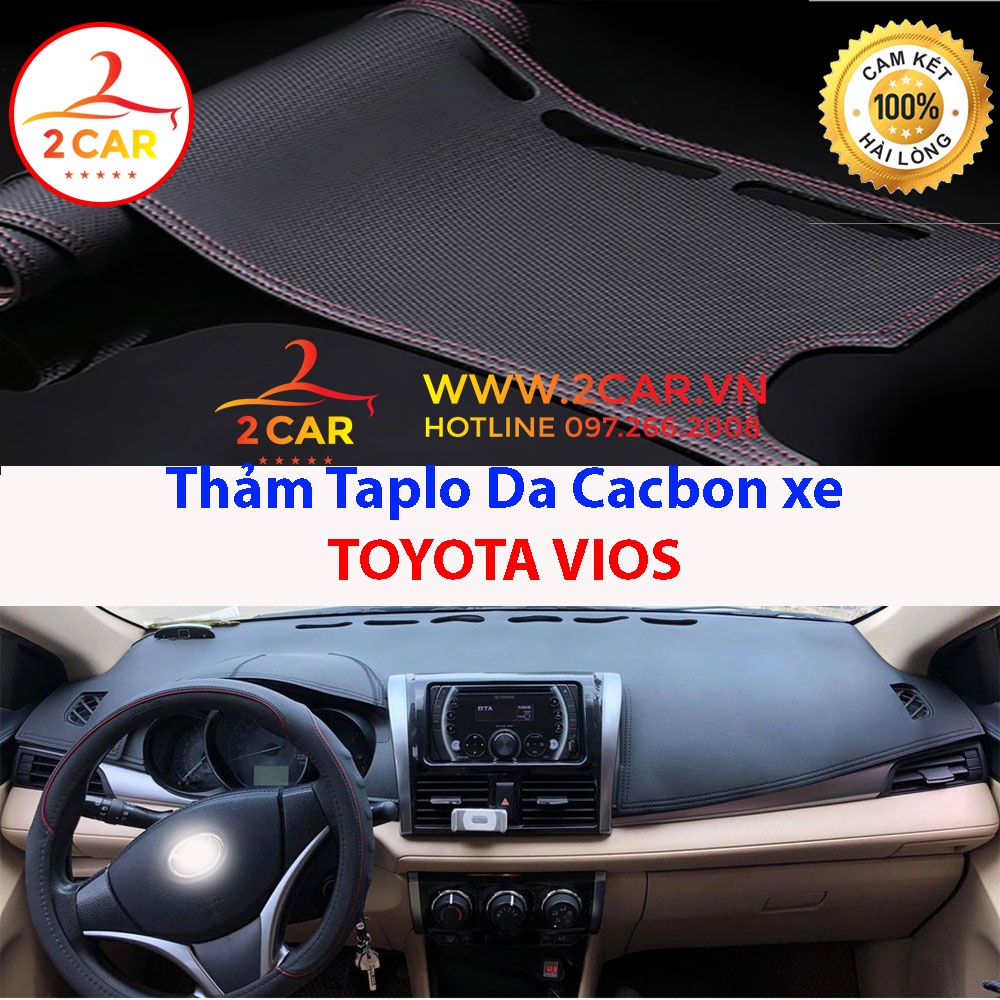 Thảm taplo da carbon cho xe Toyota Vios 2014- 2015 2016 2017 2018 2019 2020 2021 2022 hàng cao cấp