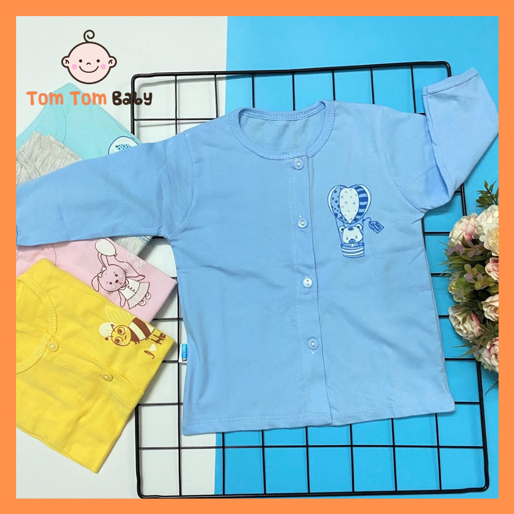 Áo sơ sinh ( 1 cái)  cotton Thái Hà Thịnh | Tay Dài Cài Giữa Màu | Size 1-5 ( sơ sinh - 12kg) | chất vải mềm, mịn, mát