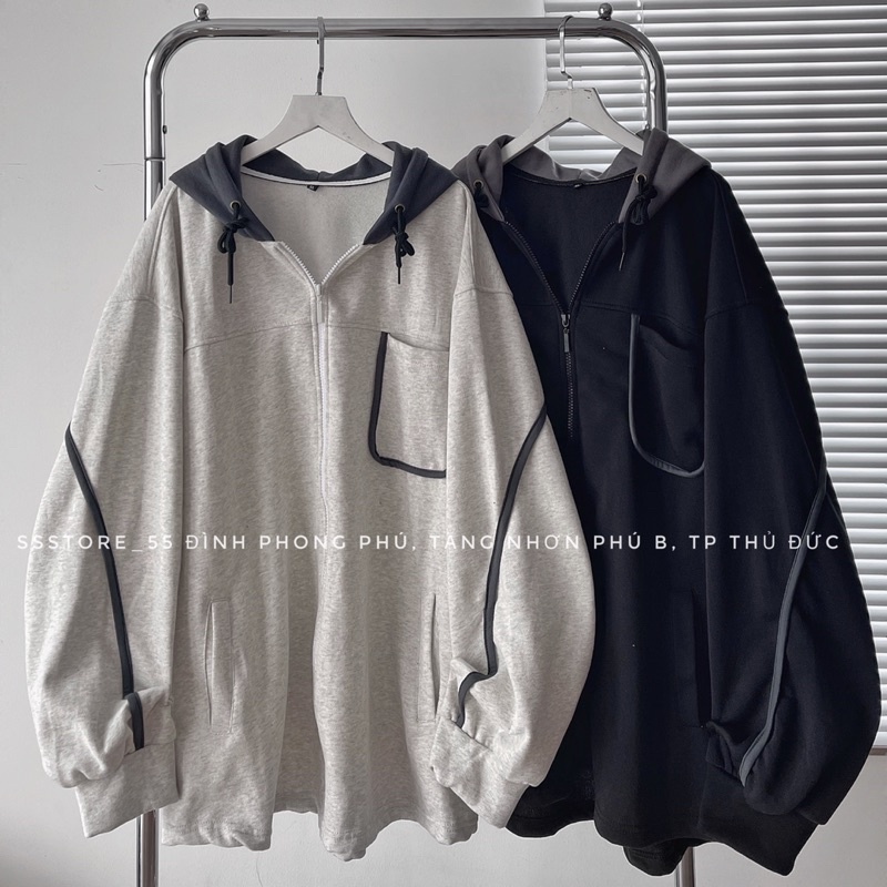 Áo khoác nỉ bông viền tay 2 màu form rộng unisex nam nữ_SSSTore