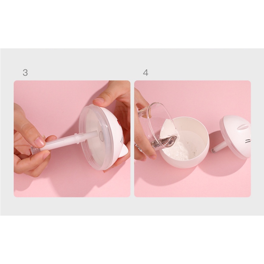 Máy phun sương tạo độ ẩm không khí mini hình mèo kèm đèn ngủ