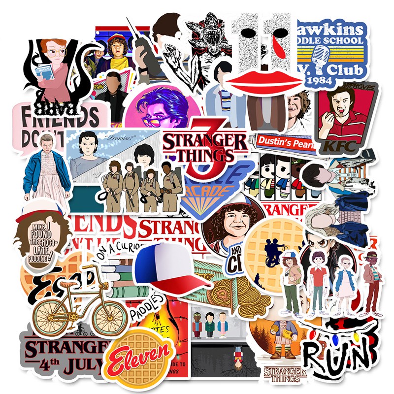 Set 50 / 25 / 10 Miếng Dán Trang Trí Tủ Lạnh / Xe Hơi In Chữ Stranger Things Độc Đáo