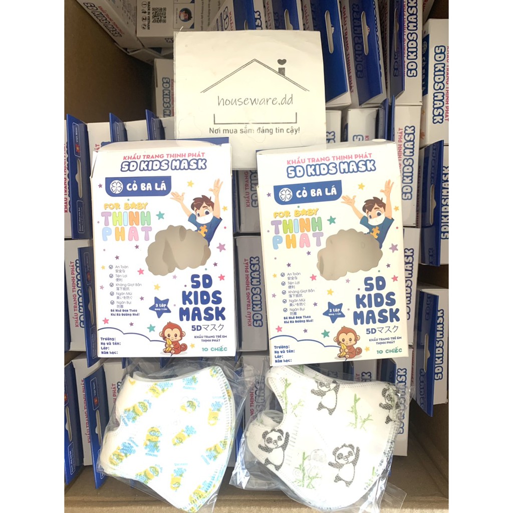 (Mới) KHẨU TRANG 5D TRẺ EM -HỘP 10 CÁI VỚI NHIỀU HÌNH HỌA TIẾT- CHO BÉ TỪ 1-10 TUỔI- HOUSEWAREDD