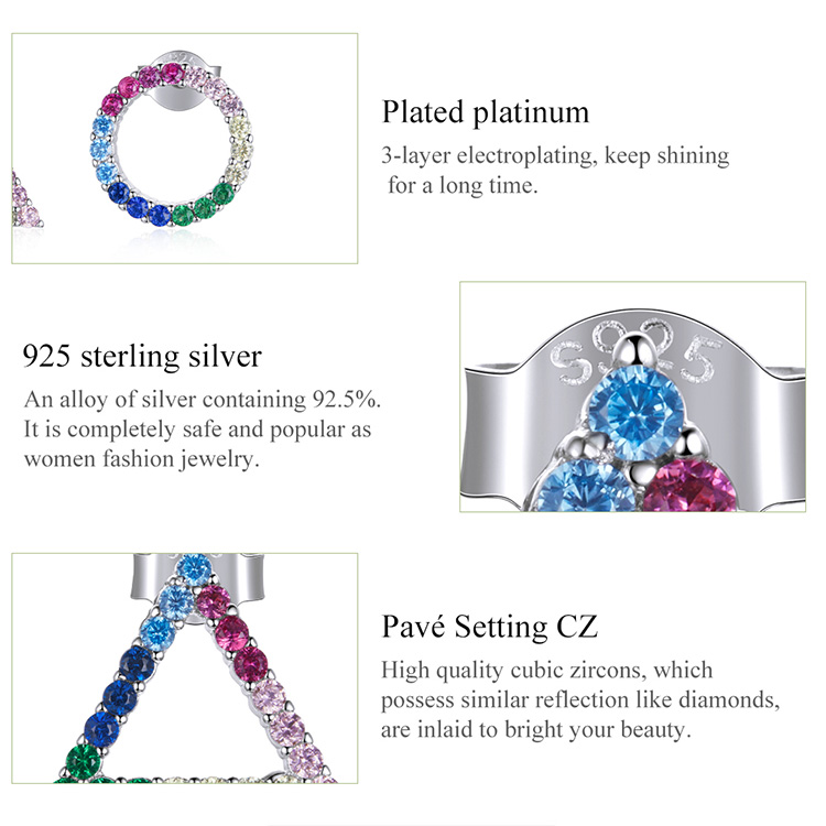 Khuyên tai Bamoer BSE482 làm bằng bạc 925  Platinum đính đá đầy màu sắc