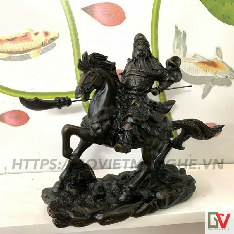 Tượng Quan Công Cưỡi Ngựa Cầm Đao Cao 22cm