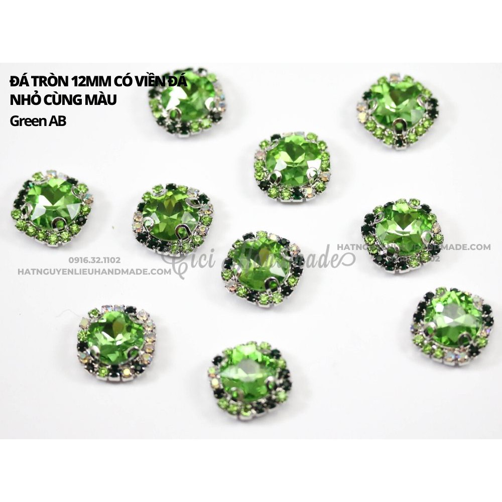 Đá tròn đế trắng 12mm có viền đá nhỏ cùng màu Cici Handmade chuyên hạt đá hạt pha lê hạt cườm hạt trang sức tự làm