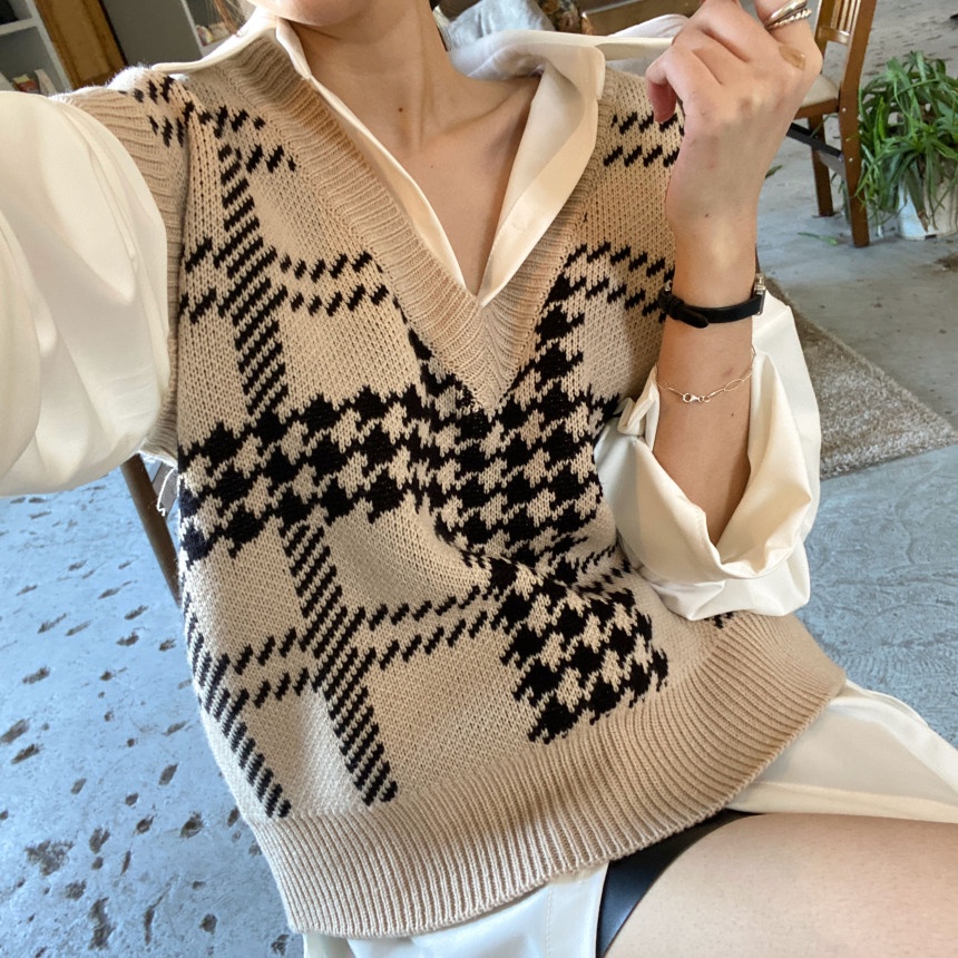Áo len không tay cổ chữ v thời trang theo phong cách retro