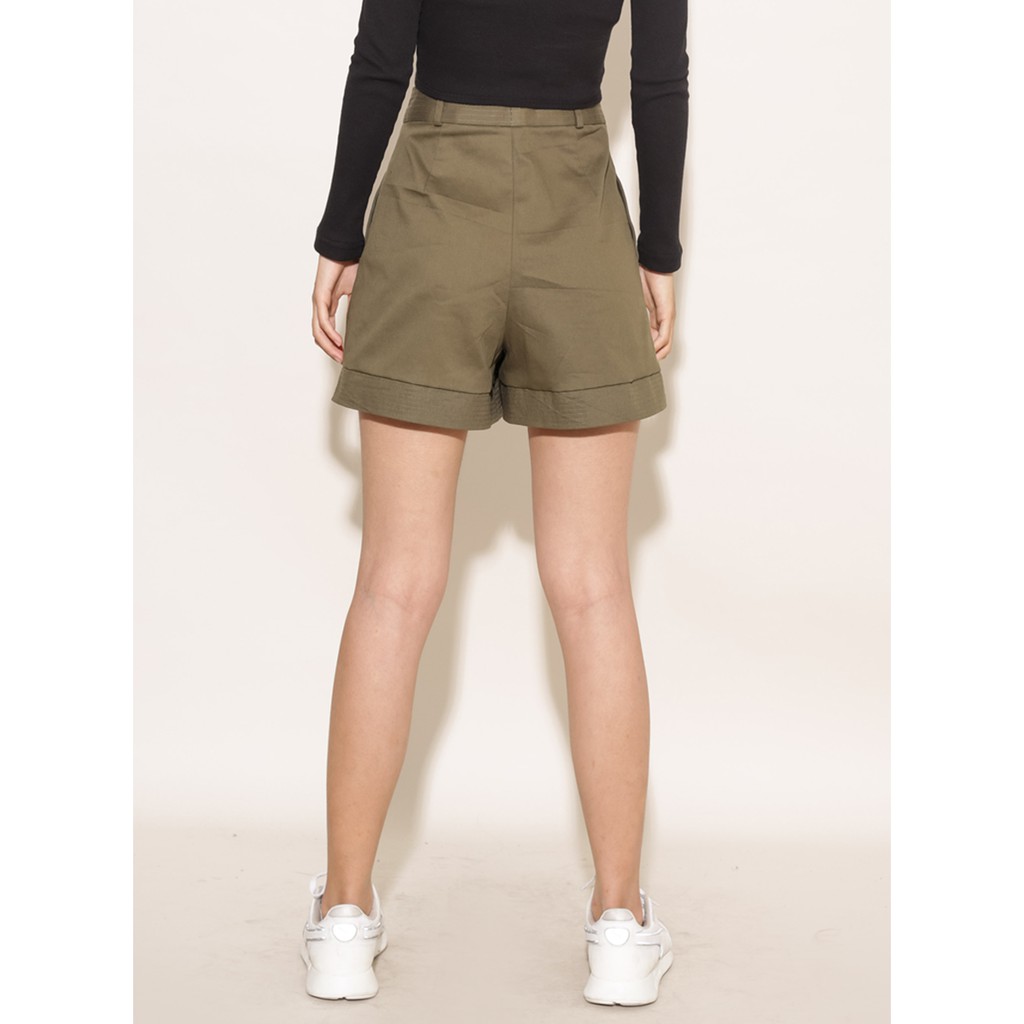 Quần short nữ dáng suông thời trang GAGO high waist plain short màu xanh rêu GO3222