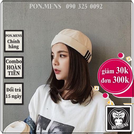 Mũ Lưỡi Trai Không Vành Cho Nam Và Nữ màu đen và sữa 3 sọc Pon.mens hà nội hcm