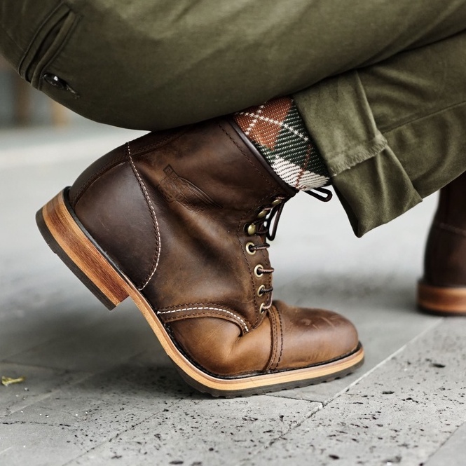 Giày boot nam cao cổ màu nâu REDWING FRYE, giày da thật cổ điển TONKIN