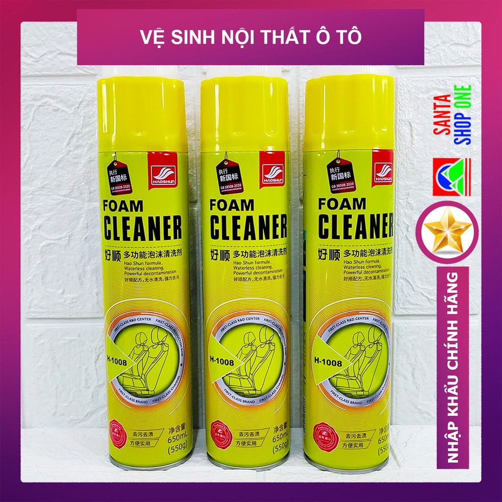 [ SIÊU SẠCH ] Chai Xịt Vệ Sinh Nội Thất Ô Tô, Dung Dịch Làm Sạch Ghế Da, SOFA, Nhựa Nhám - HAOSHUN FOAM CLEAN - SANTA