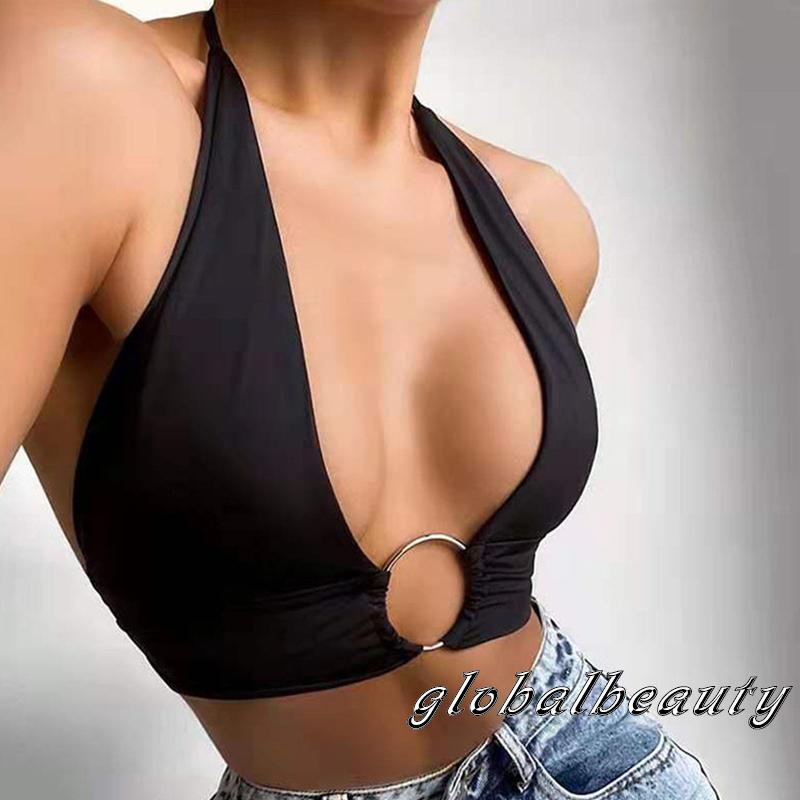 Áo Tank Top Hai Dây Dáng Ngắn Màu Trơn Hở Lưng Thời Trang Cho Nữ