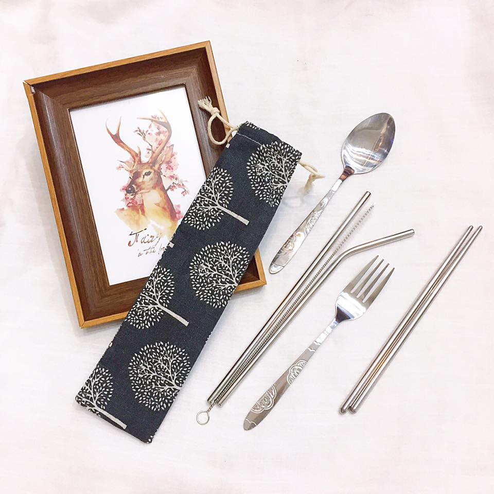 Bộ thìa đũa ống hút set 6