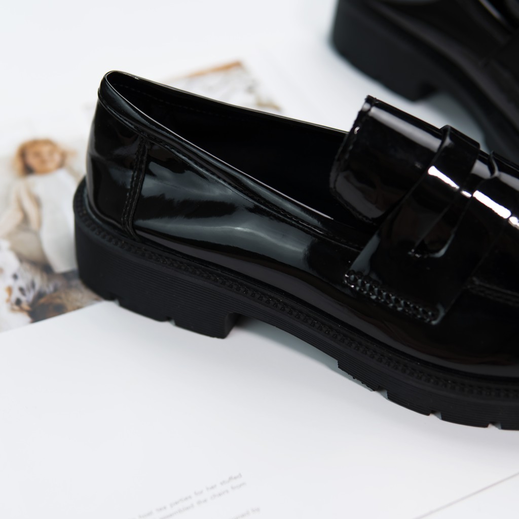 Giày Oxford Nữ FOXY Đen Bóng Chất Liệu Da Tổng Hợp Đế Cao 3cm_FOX019 | BigBuy360 - bigbuy360.vn