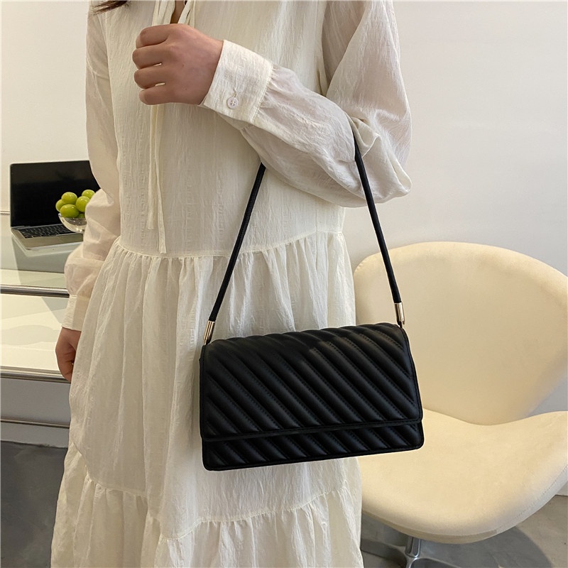 Túi Đeo JASMIN NOIR Vai Nắp Gập Họa Tiết Kẻ Sọc Đơn Giản Thời Trang Cho Nữ