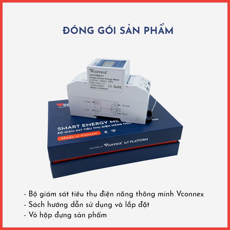 Công tơ điện tử Wifi thông minh Vconnex, kết nối app,có chứng chỉ đo lường, bảo hành 2 năm, Smart Home