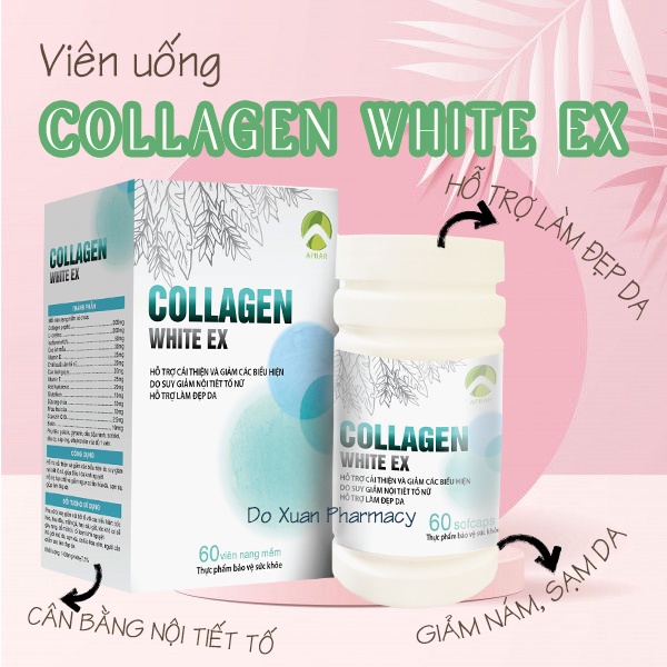 Viên uống Collagen White Ex /Hộp 60 viên hỗ trợ nguy cơ lão hóa da và cân bằng nội tiết tố nữ/HÀNG CHÍNH HÃNG CÔNG TY