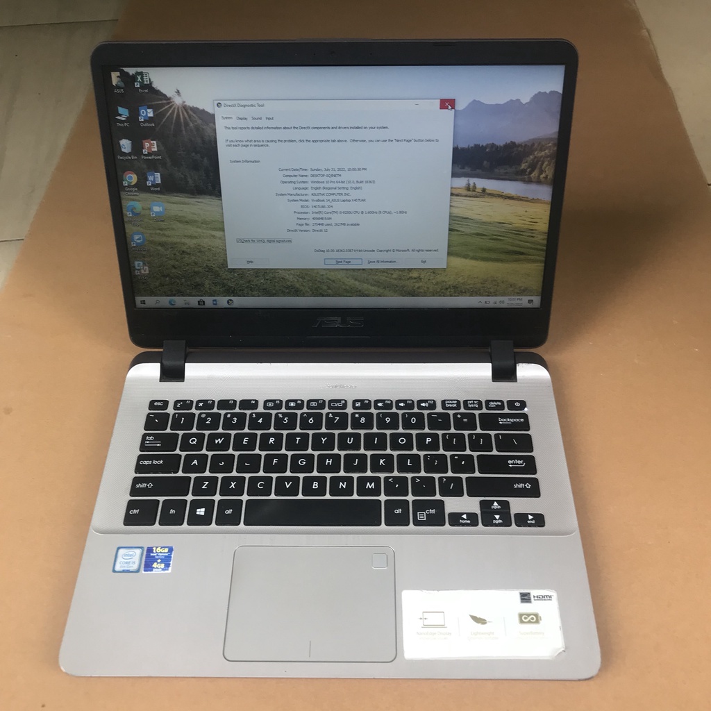 🌈Laptop Asus X407UA Intel Core i5 8250U, 4gb ram, 128gb ssd, Vga Intel HD Graphics 620, 14 inch