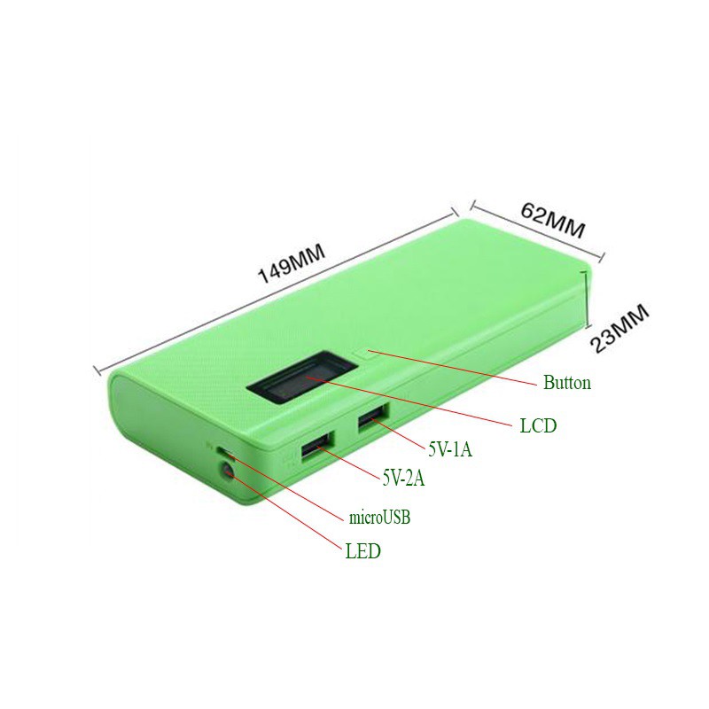 Box Sạc Dự Phòng 2 Cell 2A 5 cell hiển thị lcd 8 cell hiển thị lcd 18650 2 cổng ra