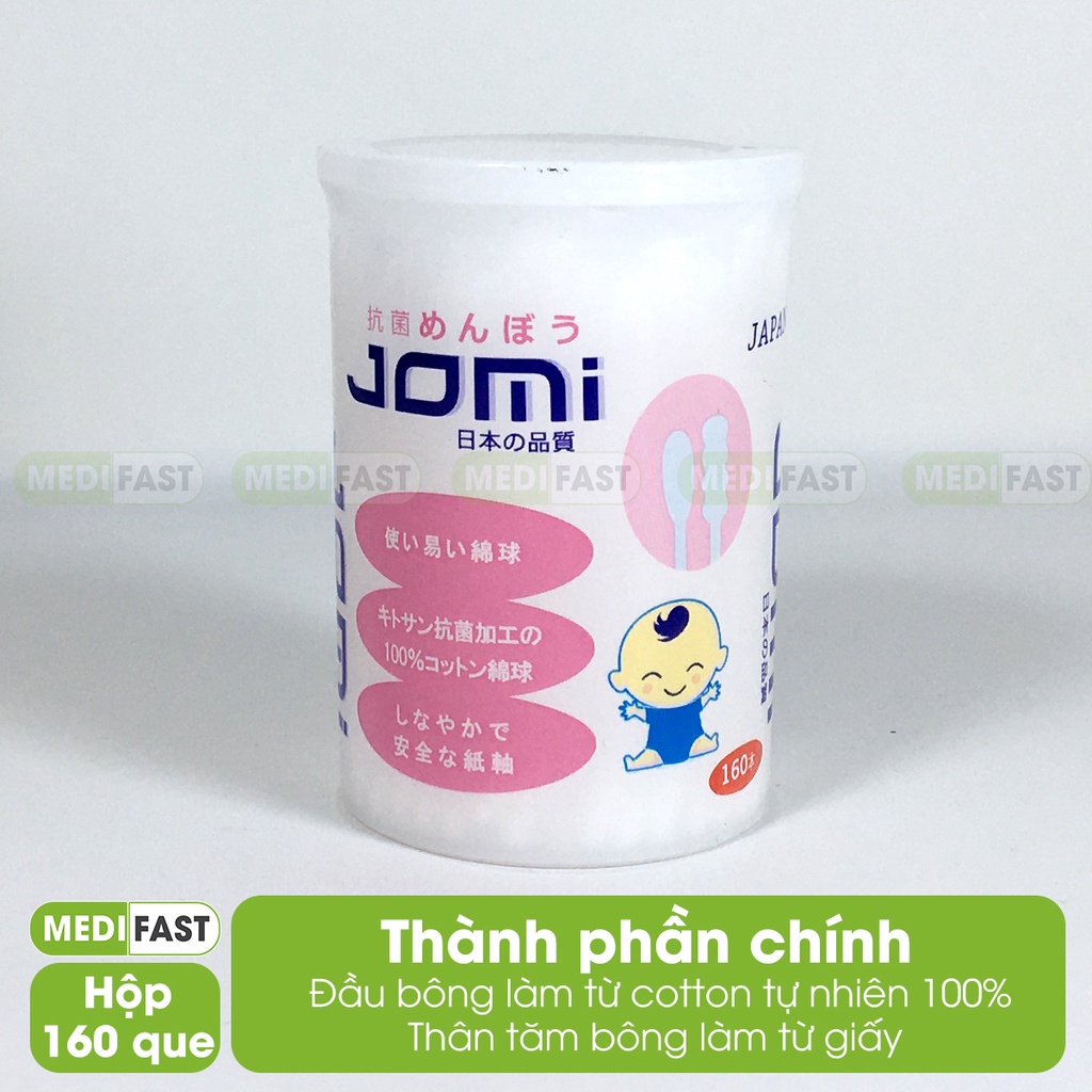 Tăm bông kháng khuẩn Jomi cho trẻ em và người lớn, bông tai an toàn đầu xoắn và tròn lấy dáy tai từ Nhật Bản