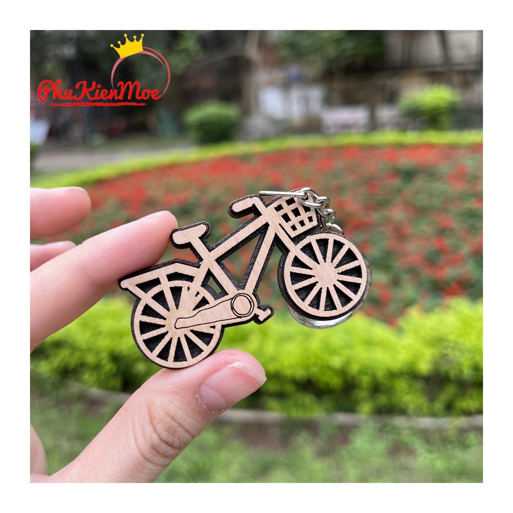 Móc khóa hình xe đạp mini làm bằng gỗ cao cấp handmade