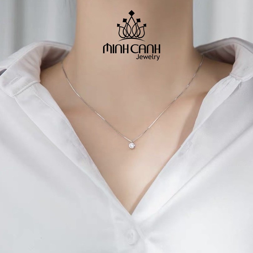 Dây Chuyển Bạc Trơn Bọc Đá Mini - Minh Canh Jewelry