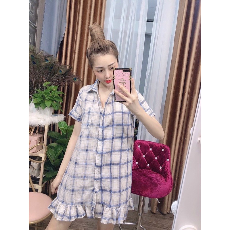 Đầm sơ mi sọc caro siêu xinh