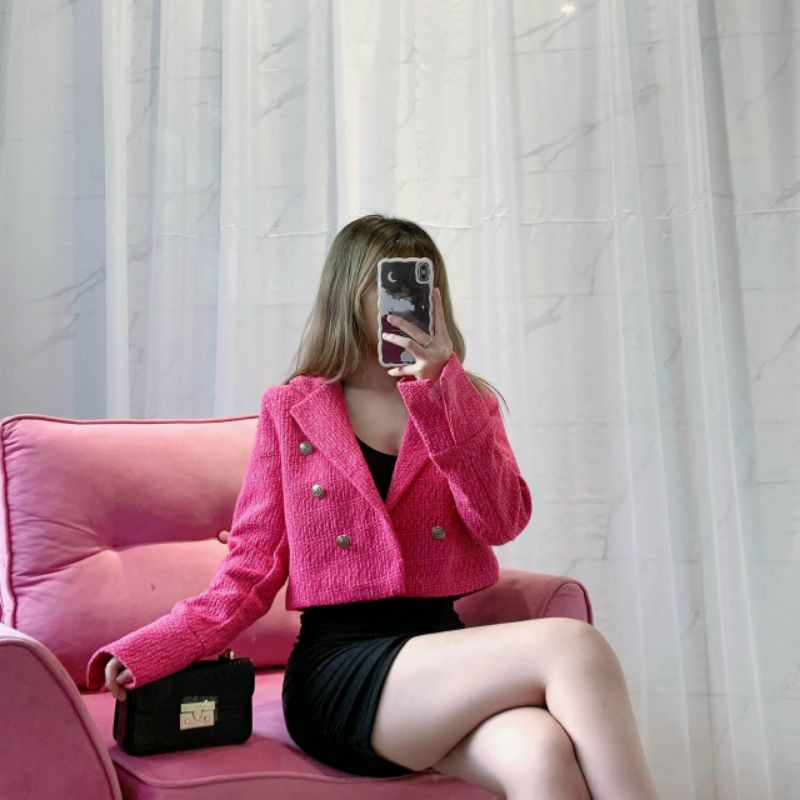 Áo khoác dạ vest dáng croptop dài tay xinh