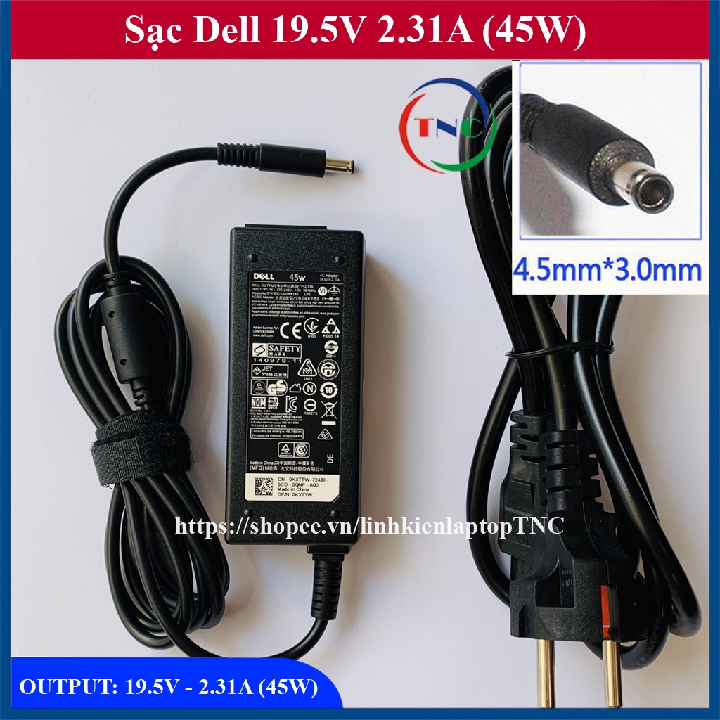 Sạc Laptop Dell 19.5V - 2.31A (45W) chân kim nhỏ Φ4.5 *3.0mm