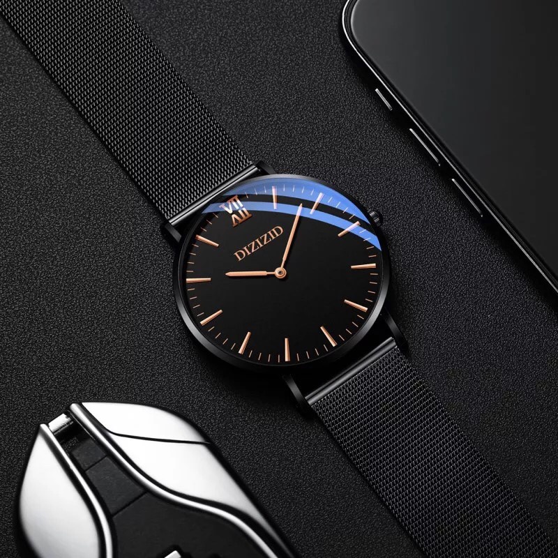 Đồng hồ nam day thép lụa đen DIZIZID chính hãng mặt siêu mỏng Orginal Design - Phong cách lịch lãm DZ2k5