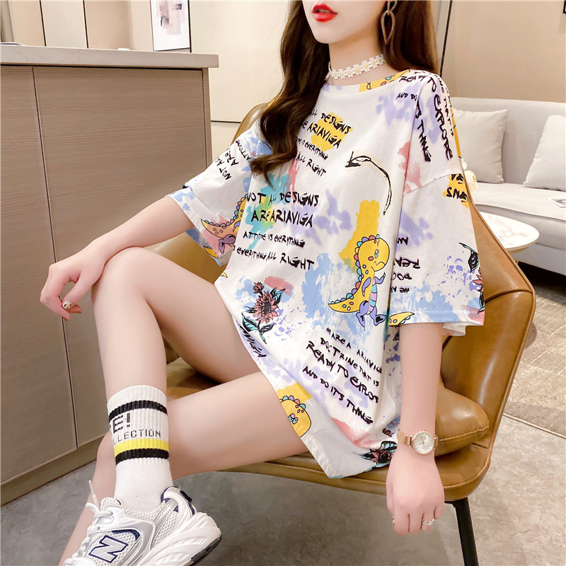 Áo Thun Tay Ngắn Dáng Rộng In Họa Tiết Graffiti Mới 2021 Thời Trang Xuân Hè Cho Nữ